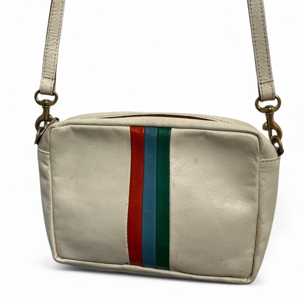 Cream leather Clare V crossbody striped midi sac!